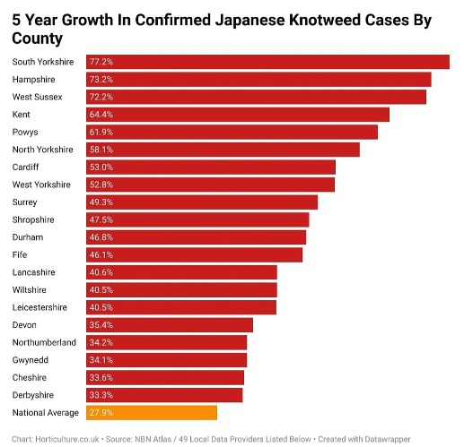 28% growth in UK Japanese knotweed cases in just 5 years